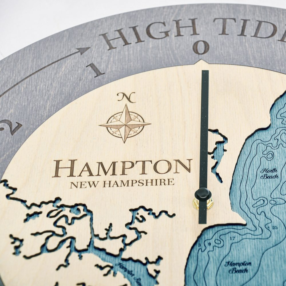 Hampton New Hampshire Tide Clock Driftwood Accent with Blue Green Water Detail Shot 1