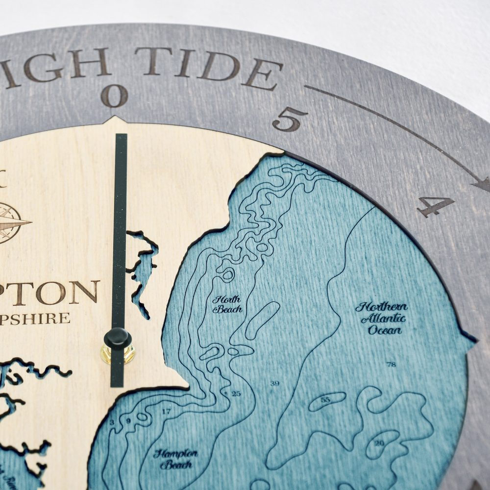 Hampton New Hampshire Tide Clock Driftwood Accent with Blue Green Water Detail Shot 2