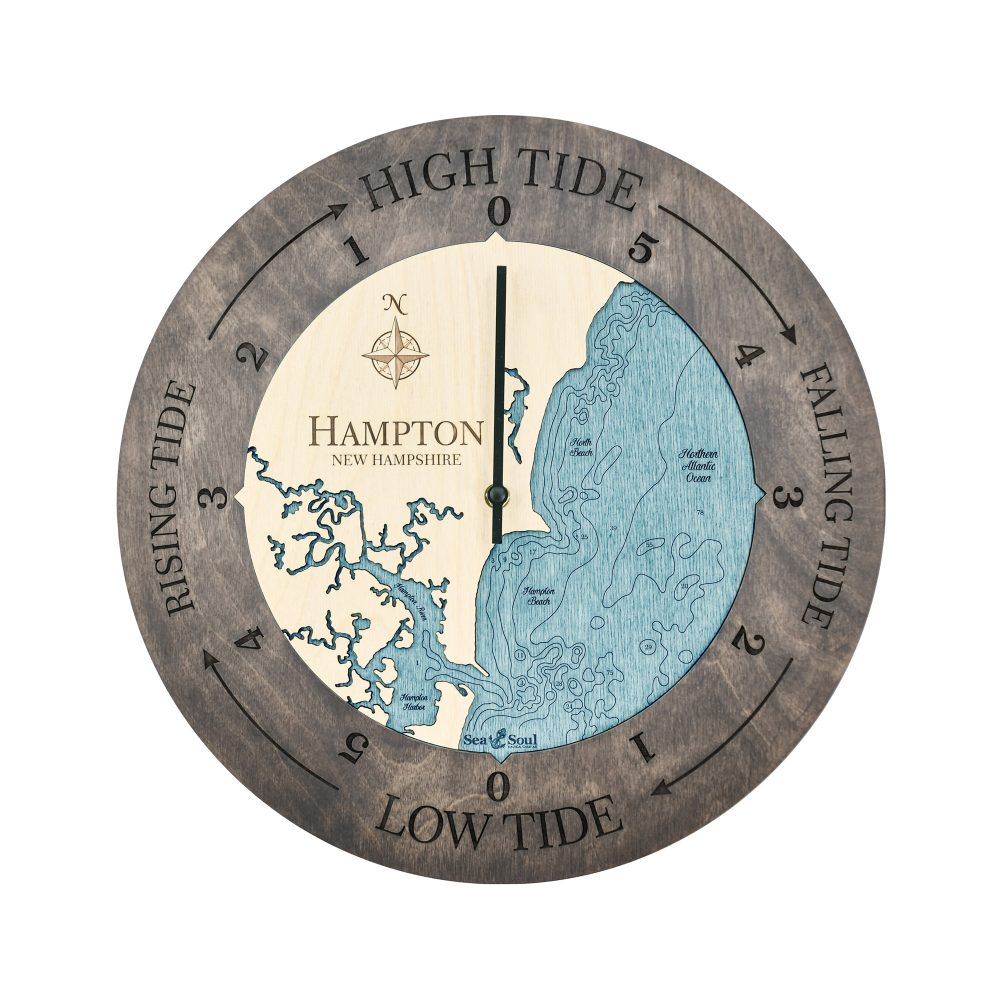 Hampton New Hampshire Tide Clock Driftwood Accent with Blue Green Water