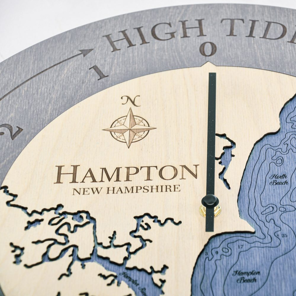 Hampton New Hampshire Tide Clock Driftwood Accent with Deep Blue Water Detail Shot 1