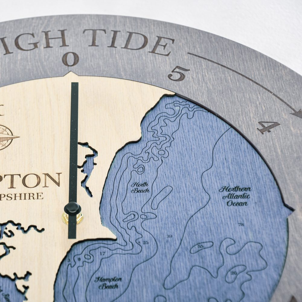 Hampton New Hampshire Tide Clock Driftwood Accent with Deep Blue Water Detail Shot 2