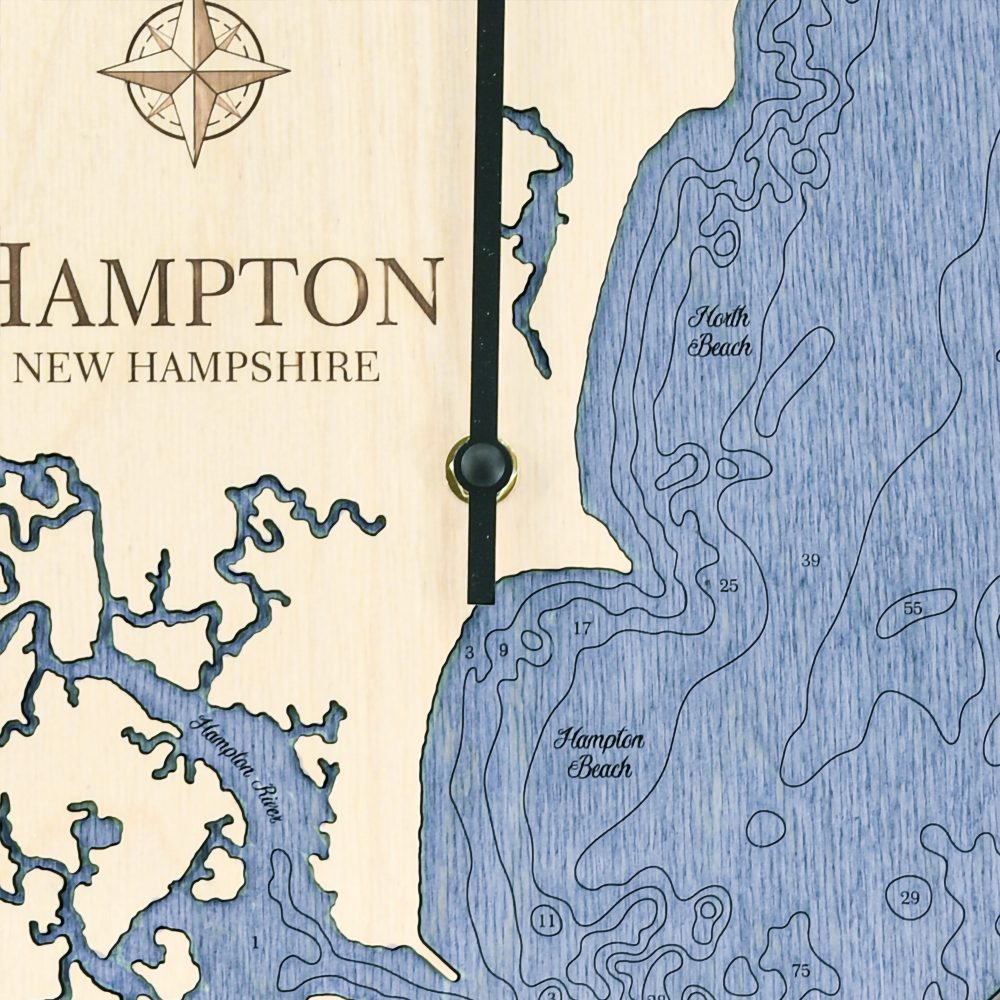 Hampton New Hampshire Tide Clock Driftwood Accent with Deep Blue Water Detail Shot 3