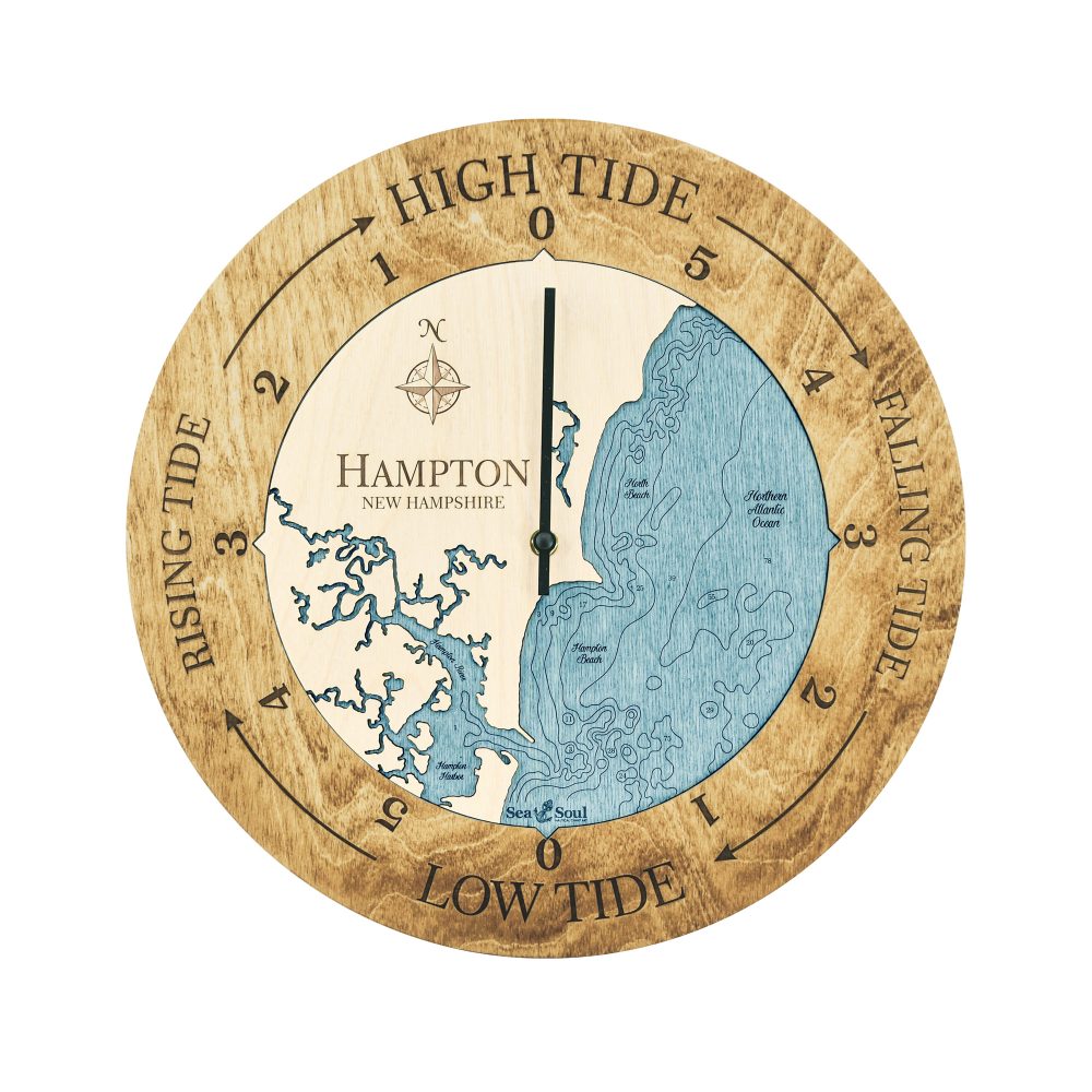 Hampton New Hampshire Tide Clock Honey Accent with Blue Green Water