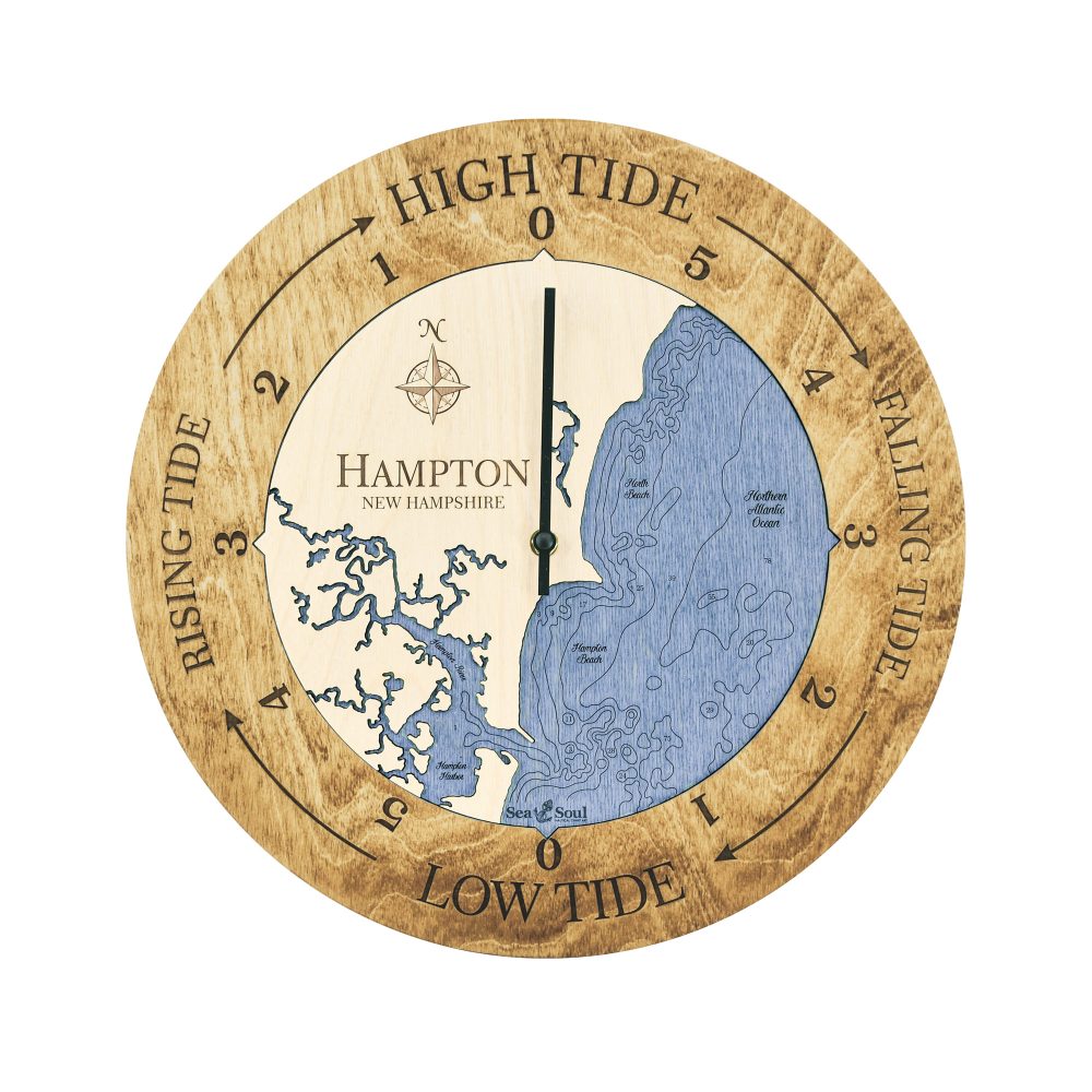 Hampton New Hampshire Tide Clock Honey Accent with Deep Blue Water