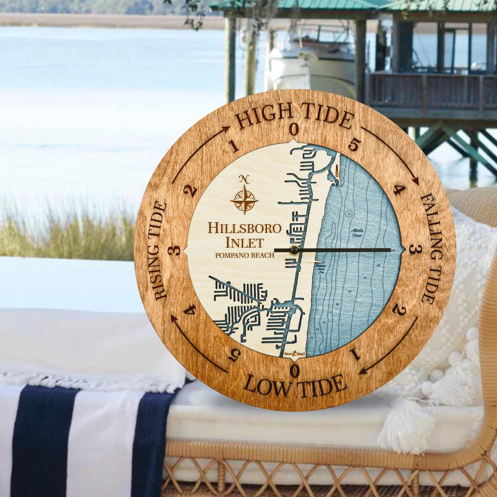 Hillsboro Inlet Tide Clock Americana Accent with Blue Green Water Sitting on Lounge Chair