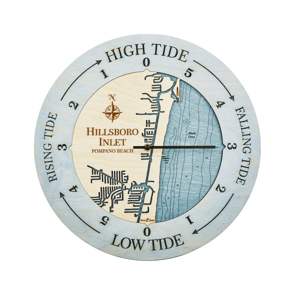 Hillsboro Inlet Tide Clock Bleach Blue Accent with Blue Green Water