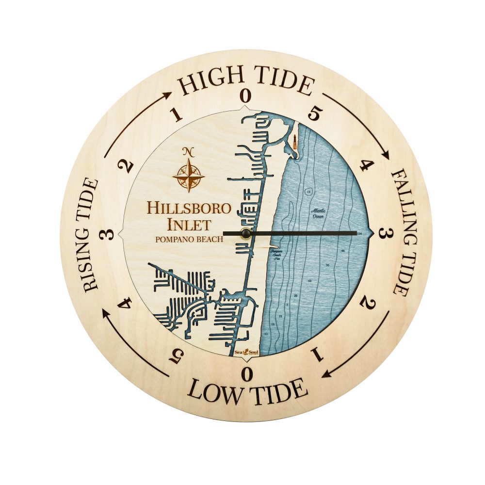 Hillsboro Inlet Tide Clock Birch Accent with Blue Green Water