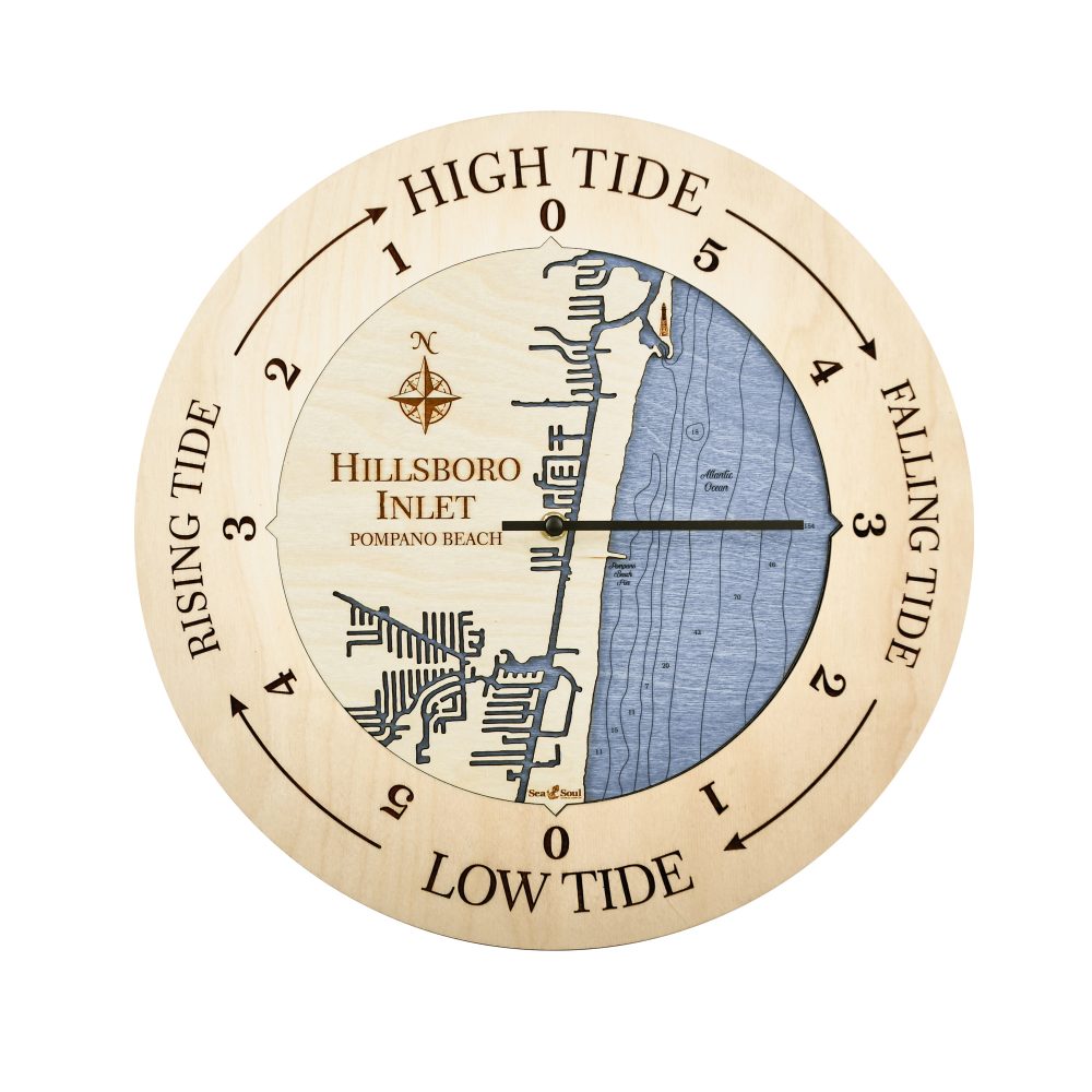 Hillsboro Inlet Tide Clock Birch Accent with Deep Blue Water