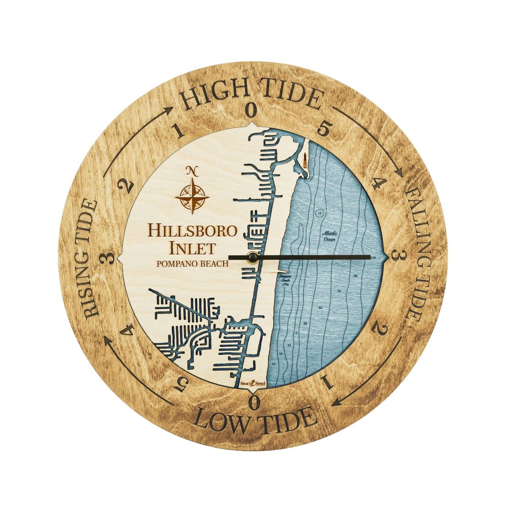 Hillsboro Inlet Tide Clock Honey Accent with Blue Green Water