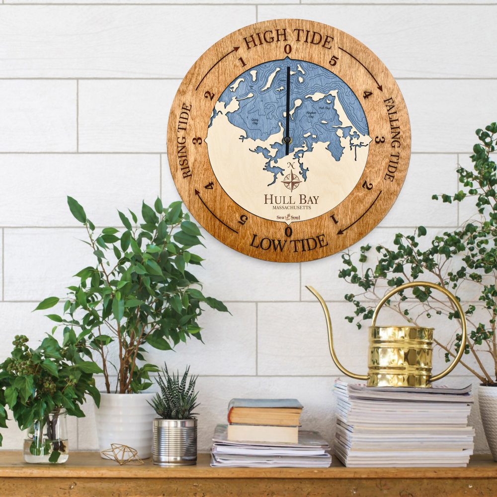 Hull Bay Tide Clock Americana Accent with Deep Blue Water Hanging on Wall