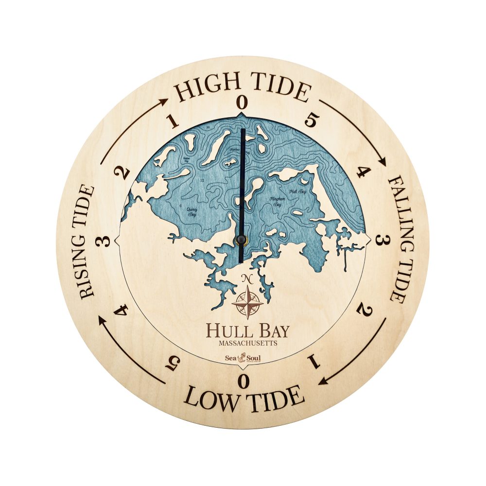 Hull Bay Tide Clock Birch Accent with Blue Green Water