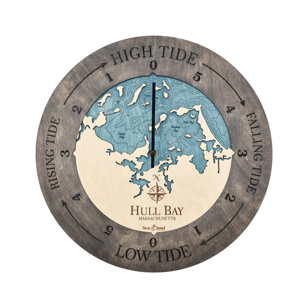 Hull Bay Tide Clock Driftwood Accent with Blue Green Water