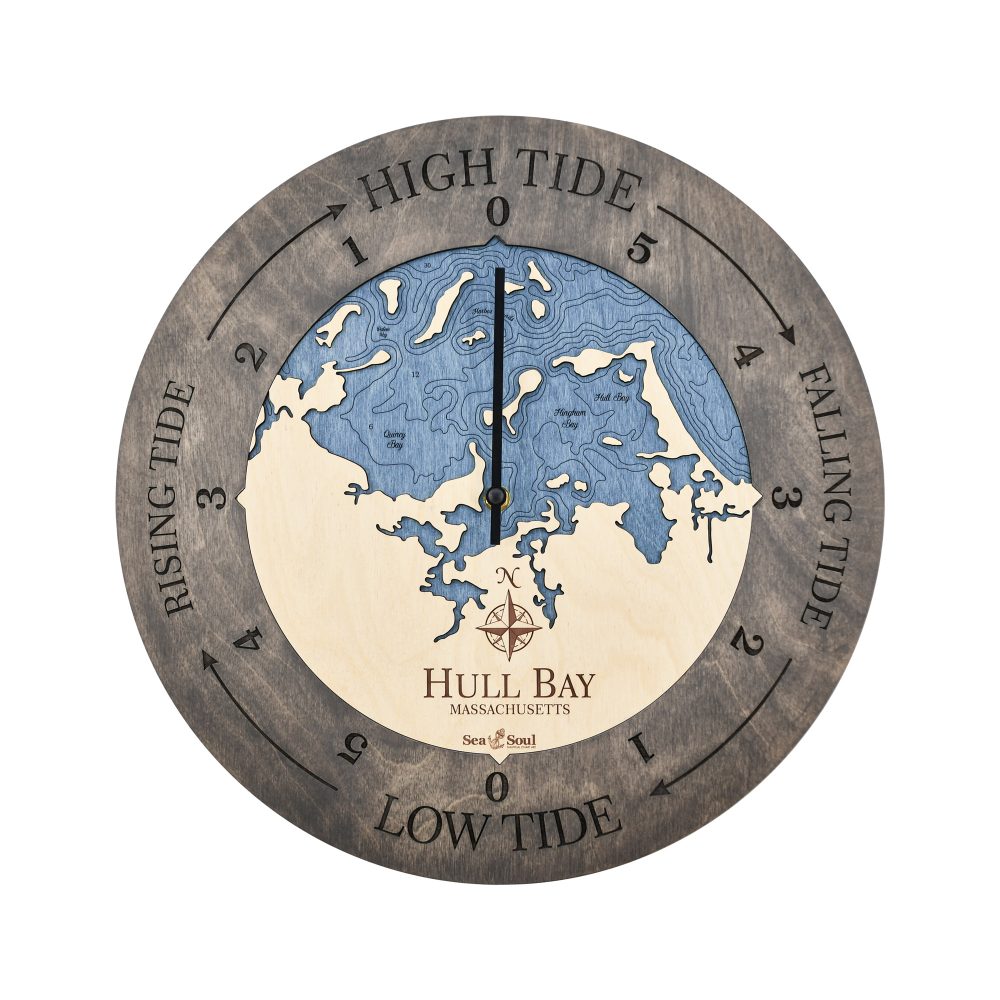 Hull Bay Tide Clock Driftwood Accent with Deep Blue Water
