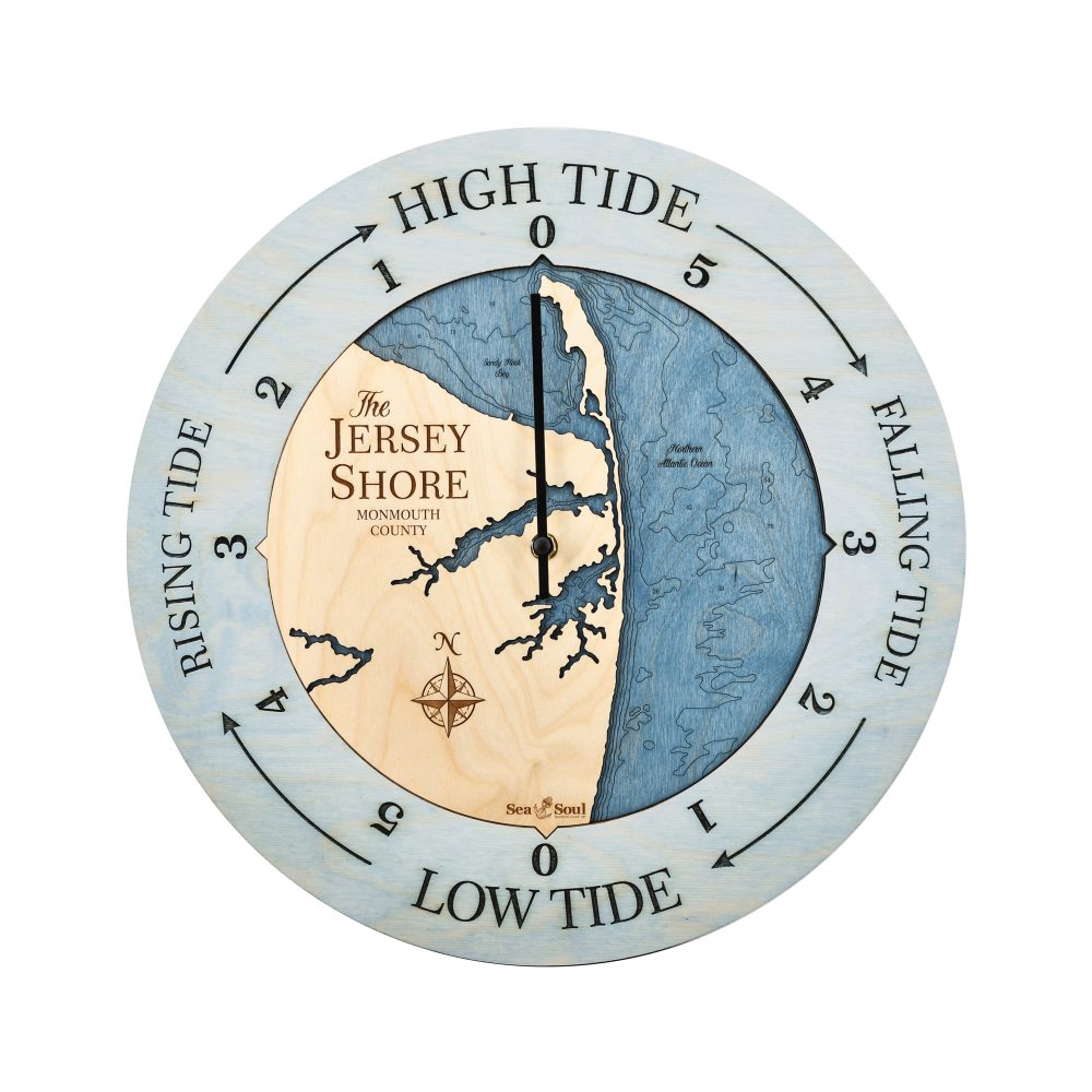 Jersey Shore Tide Clock Bleach Blue Accent with Deep Blue Water
