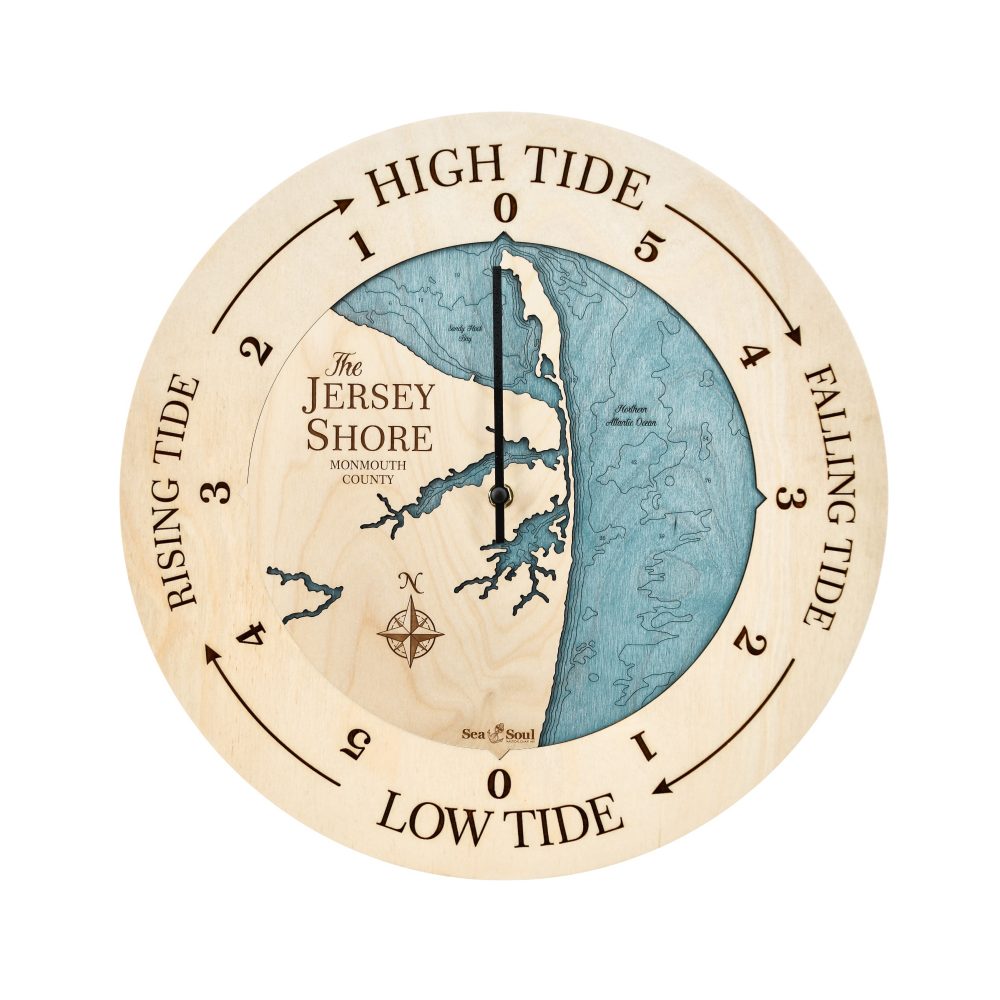 Jersey Shore Tide Clock Birch Accent with Blue Green Water