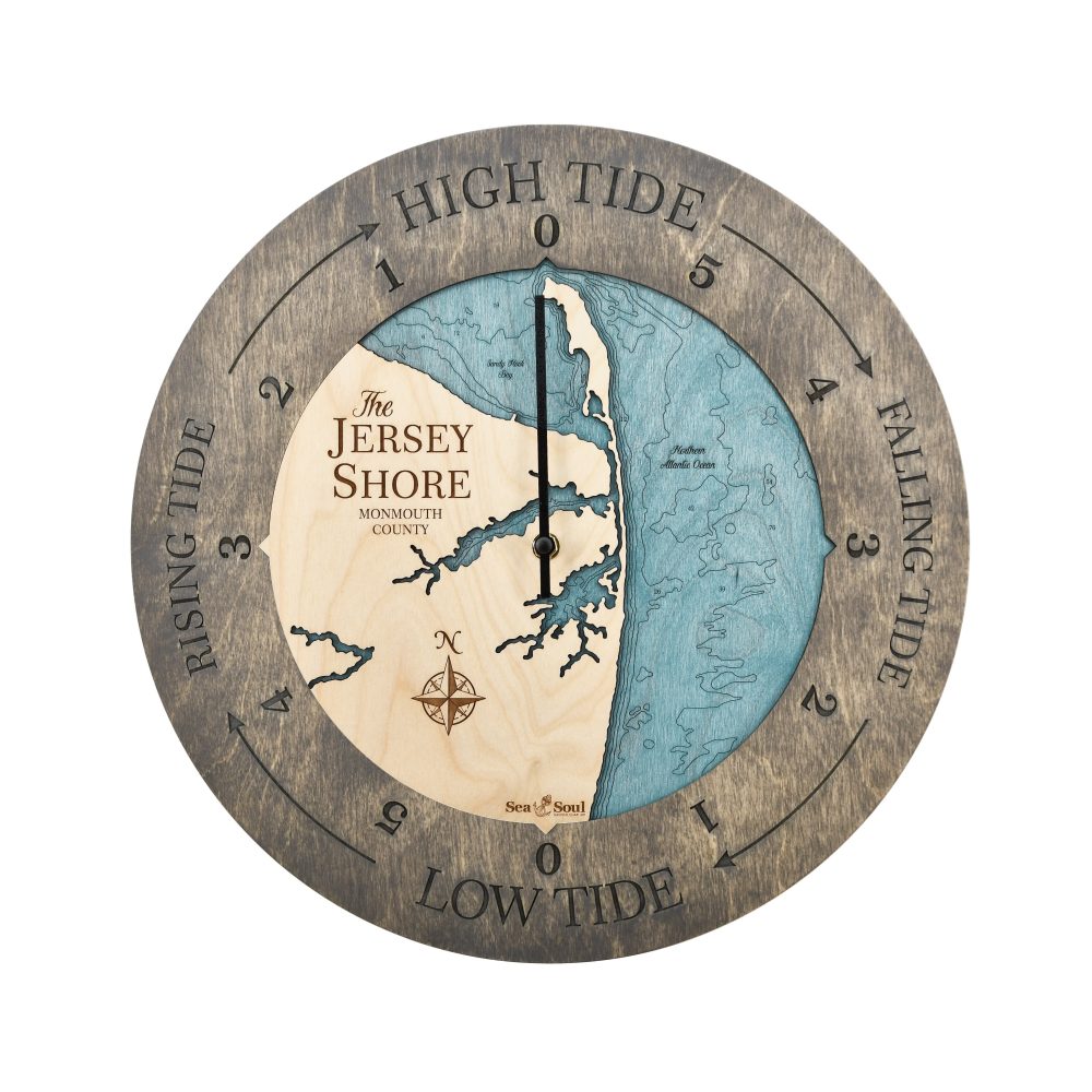 Jersey Shore Tide Clock Driftwood Accent with Blue Green Water