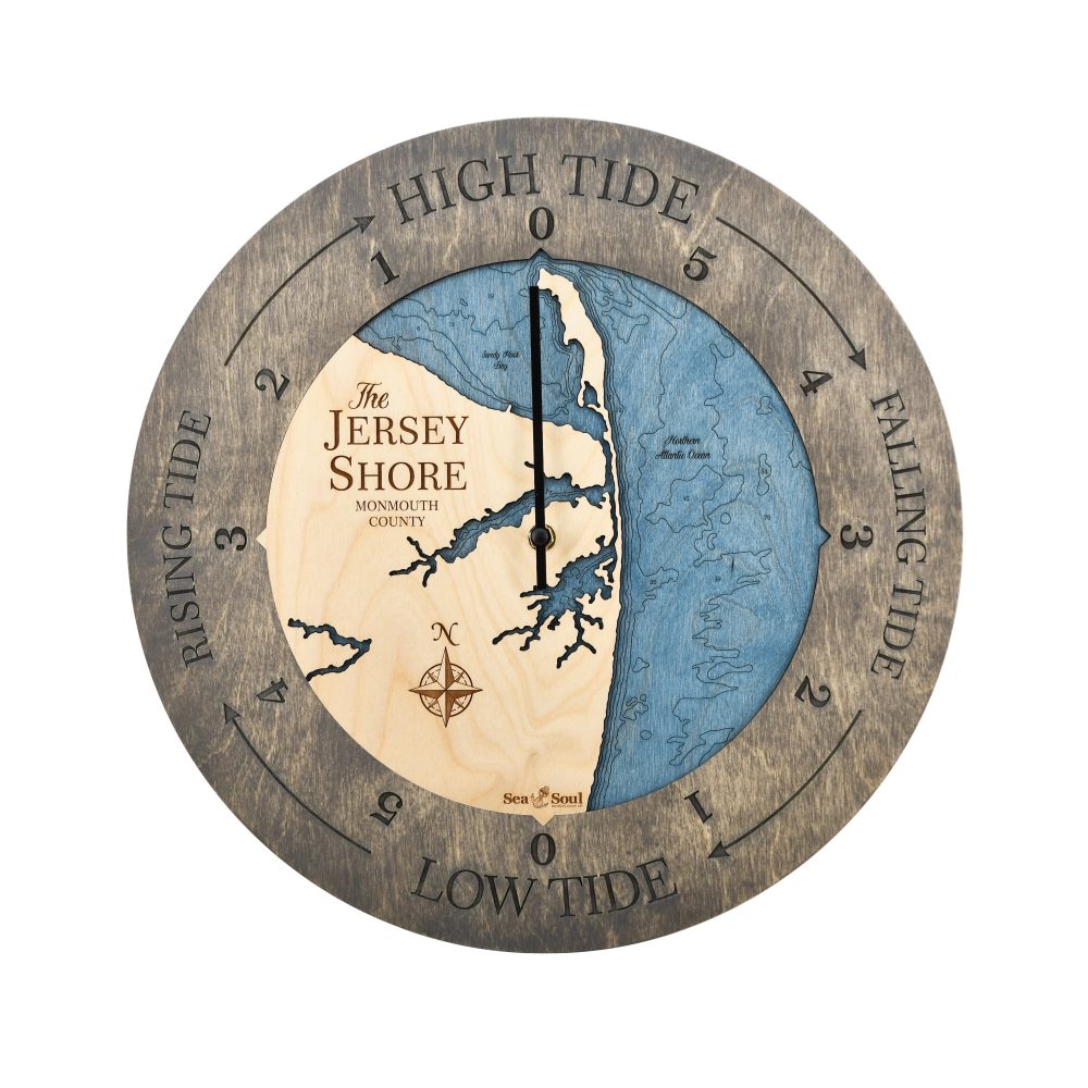 Jersey Shore Tide Clock Driftwood Accent with Deep Blue Water