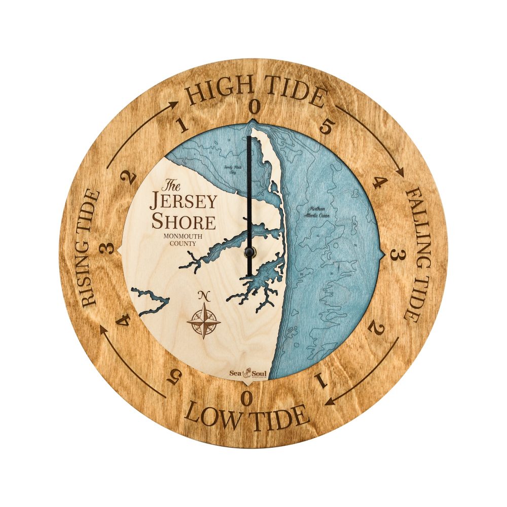 Jersey Shore Tide Clock Honey Accent with Blue Green Water