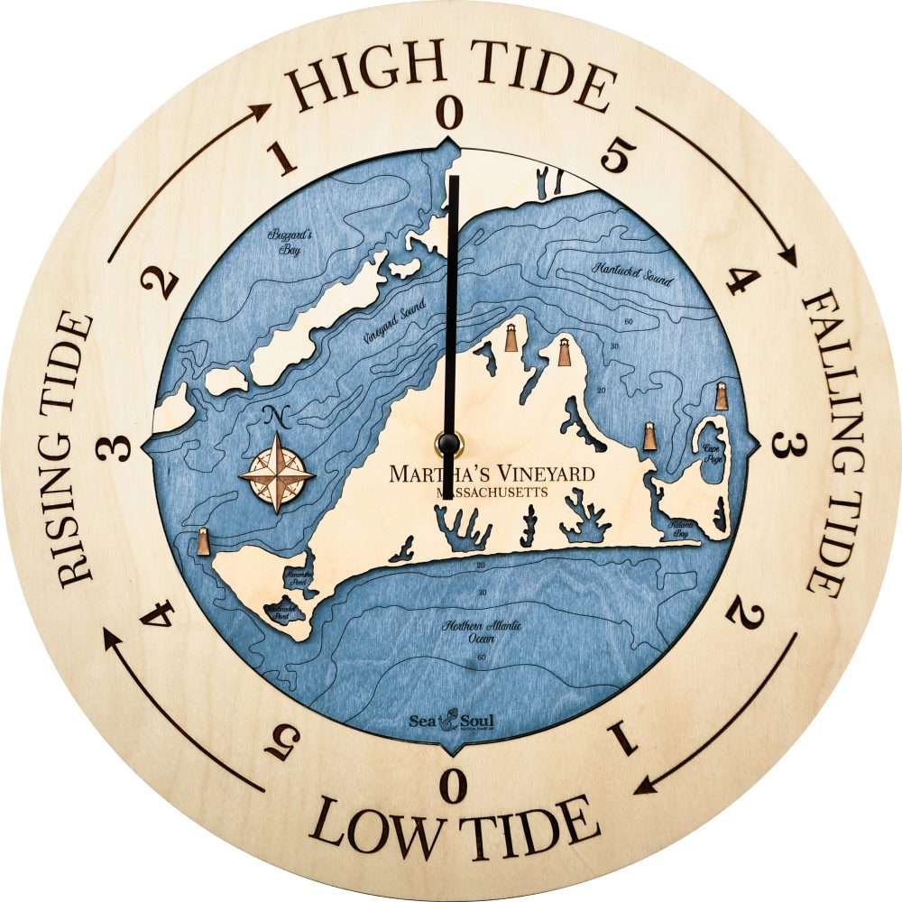 Martha's Vineyard Tide Clock Birch Accent with Deep Blue Water Product Shot