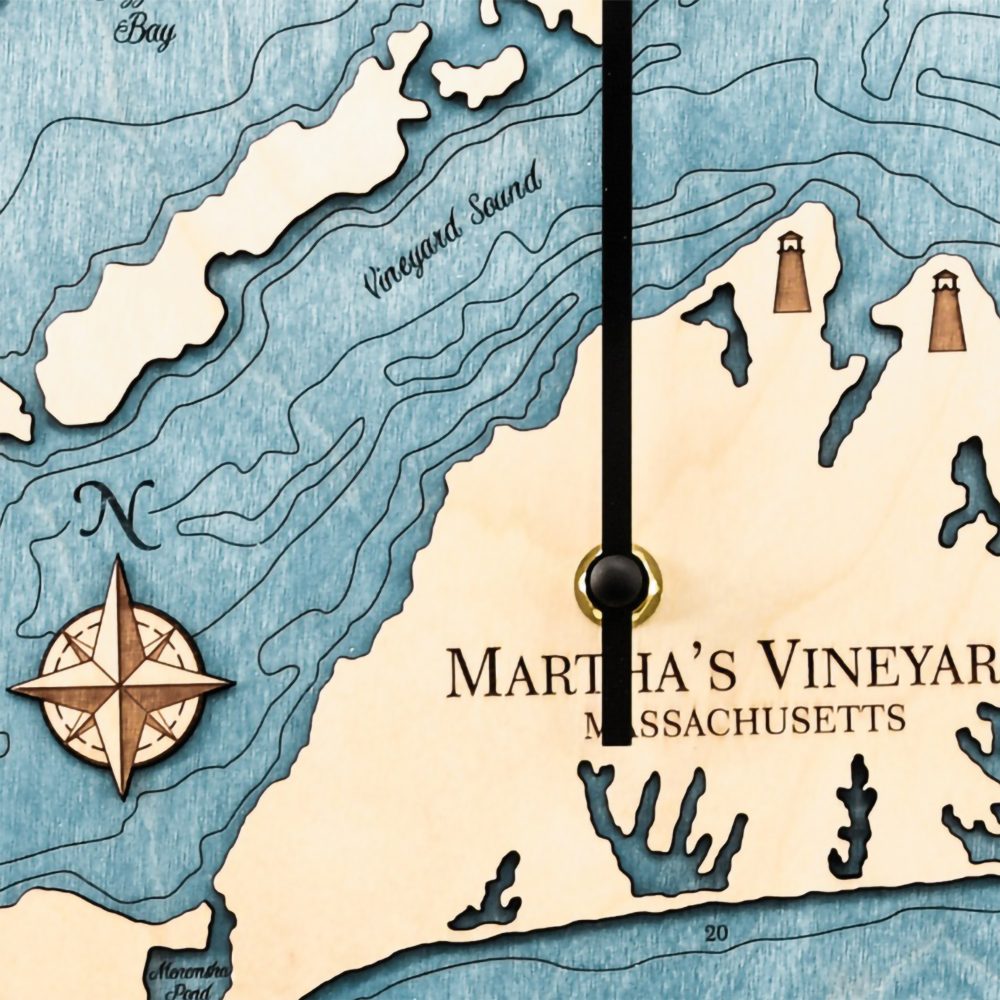Martha's Vineyard Tide Clock Birch Accent with Blue Green Water Detail Shot 4