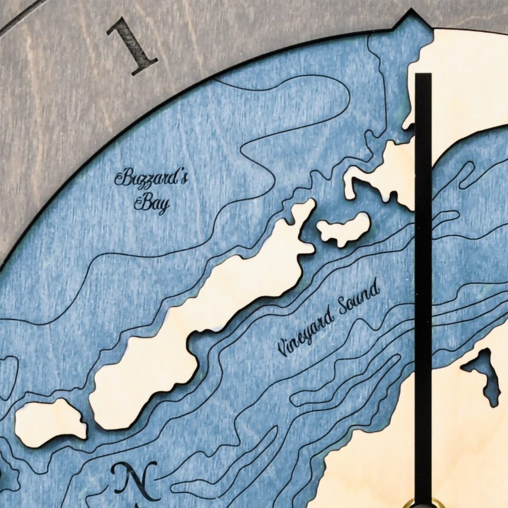 Martha's Vineyard Tide Clock Driftwood Accent with Deep Blue Water Detail Shot 1