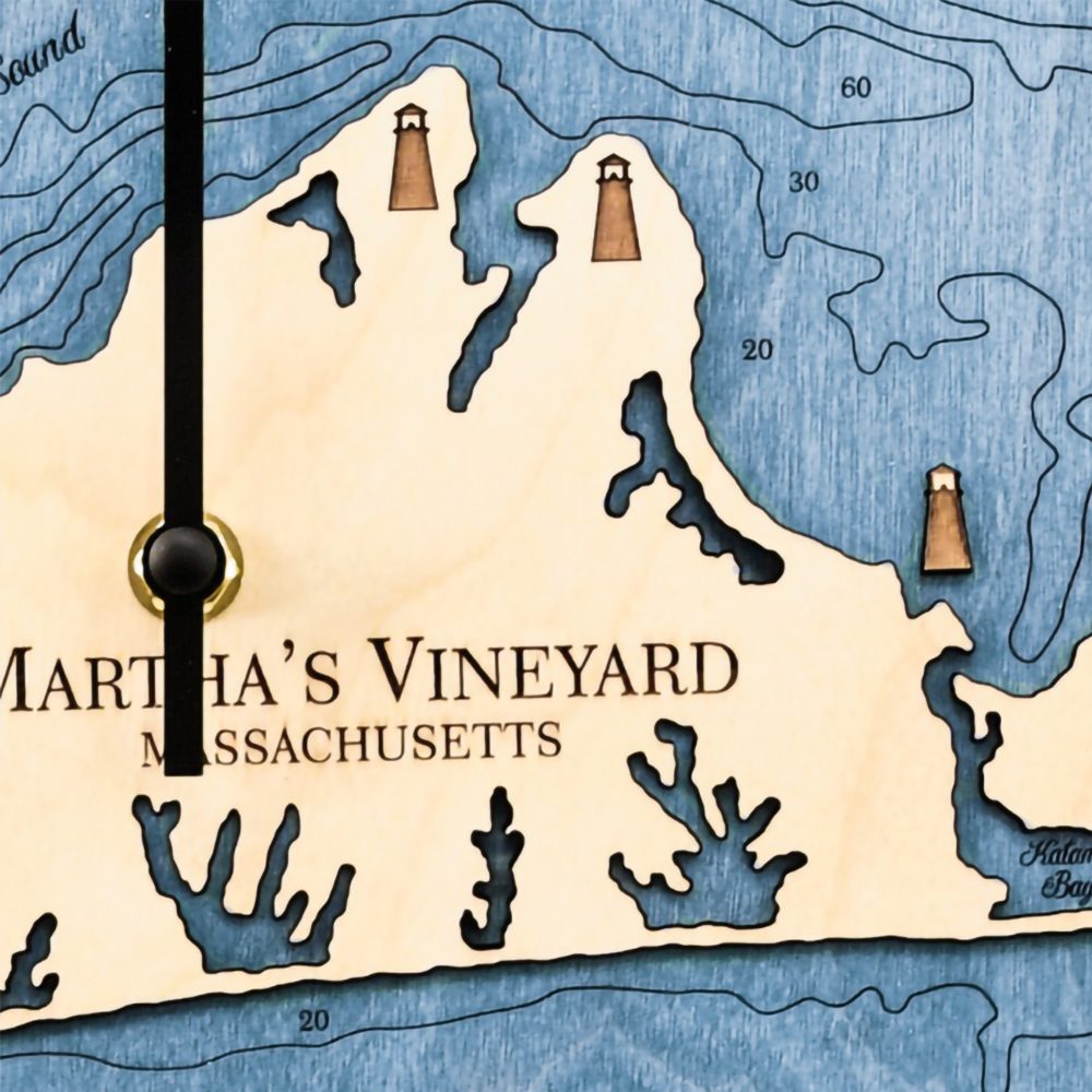 Martha's Vineyard Tide Clock Birch Accent with Deep Blue Water Detail Shot 4