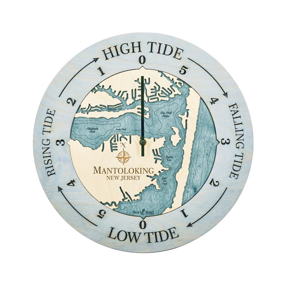 Mantoloking Tide Clock Bleach Blue Accent with Blue Green Water