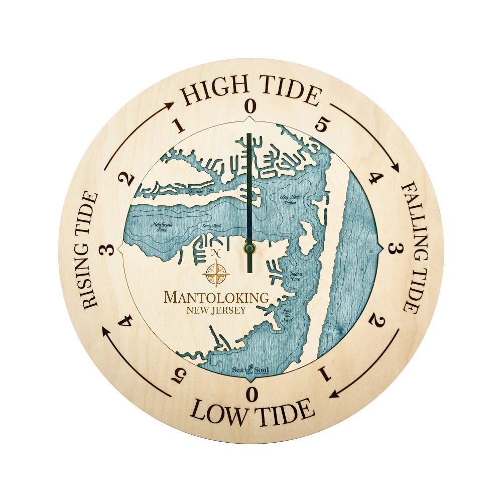 Mantoloking Tide Clock Birch Accent with Blue Green Water
