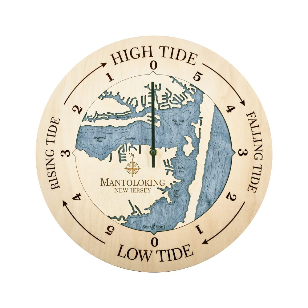 Mantoloking Tide Clock Birch Accent with Deep Blue Water