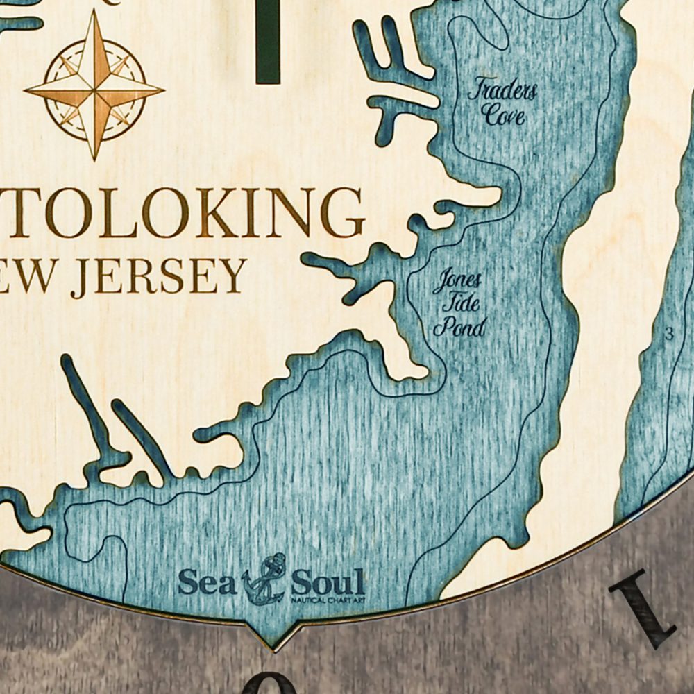 Mantoloking New Jersey Tide Clock Driftwood Accent with Blue Green Water Detail Shot 3