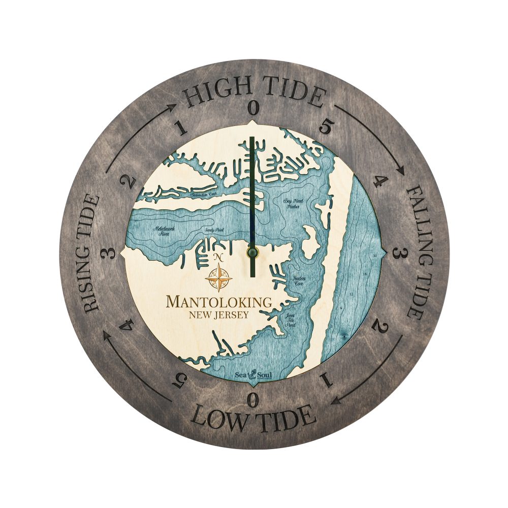 Mantoloking Tide Clock Driftwood Accent with Blue Green Water