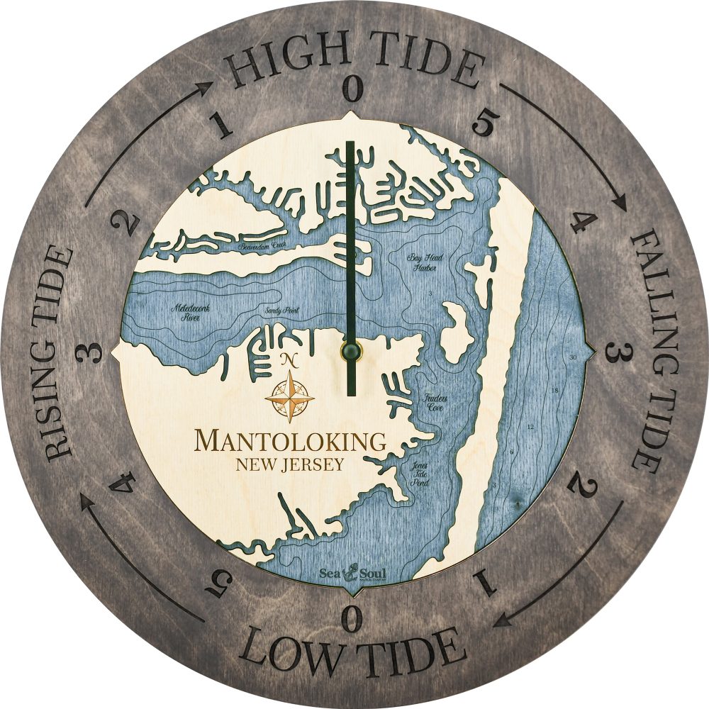 Mantoloking Tide Clock Driftwood Accent with Deep Blue Water Product Shot