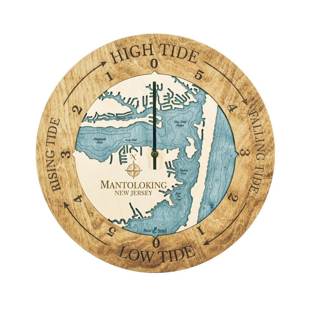 Mantoloking Tide Clock Honey Accent with Blue Green Water