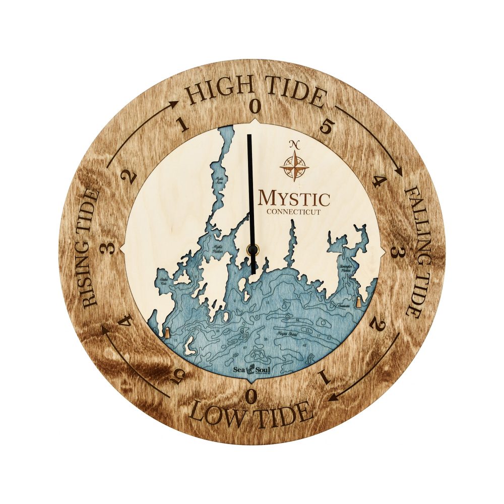Mystic Connecticut Tide Clock Americana Accent with Blue Green Water