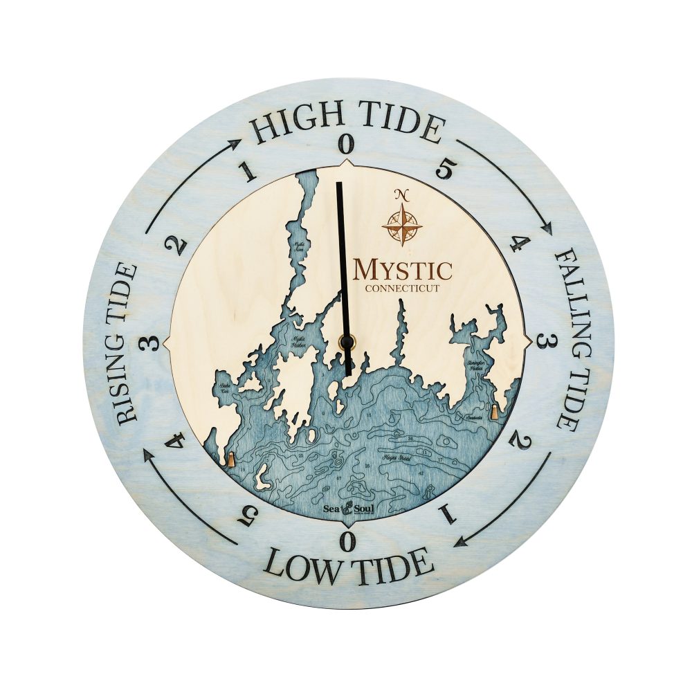 Mystic Connecticut Tide Clock Bleach Blue Accent with Blue Green Water