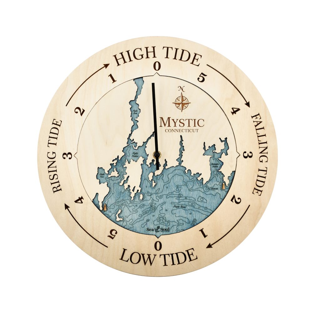 Mystic Connecticut Tide Clock Birch Accent with Blue Green Water