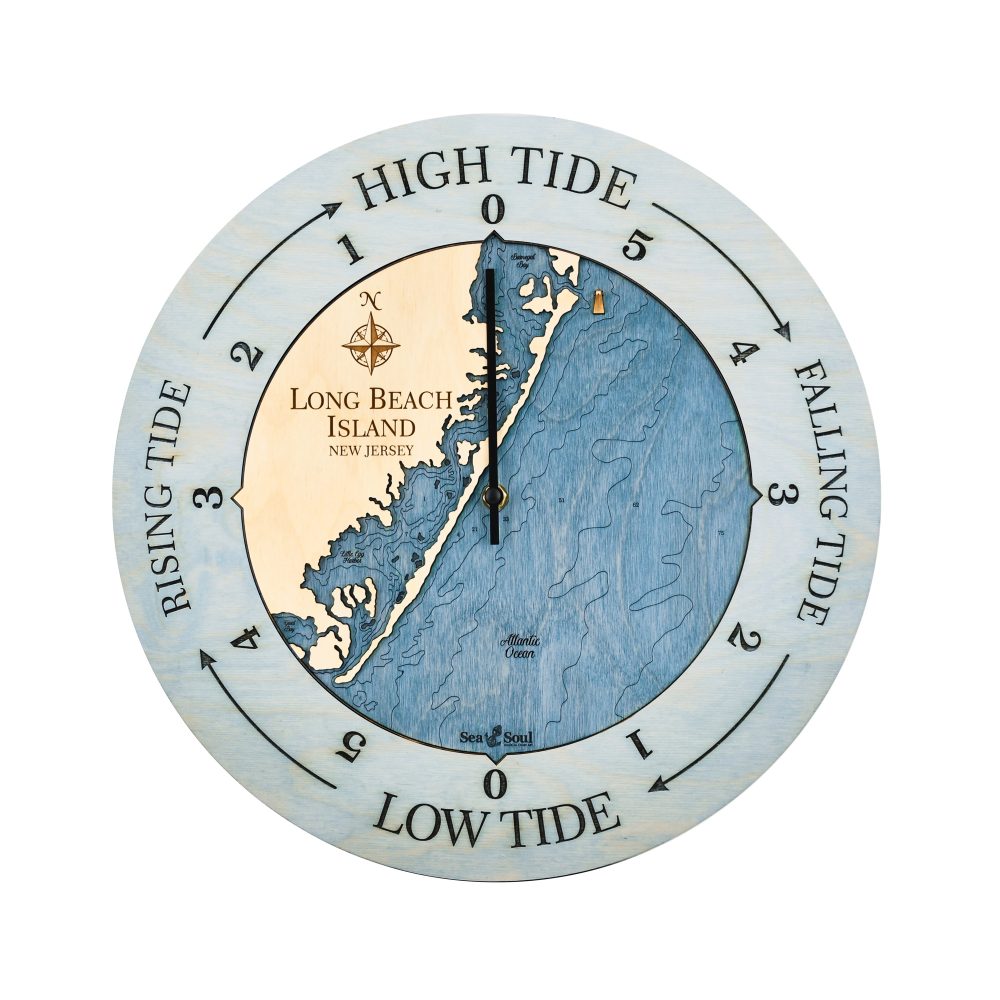 Long Beach Island Tide Clock Bleach Blue Accent with Deep Blue Water