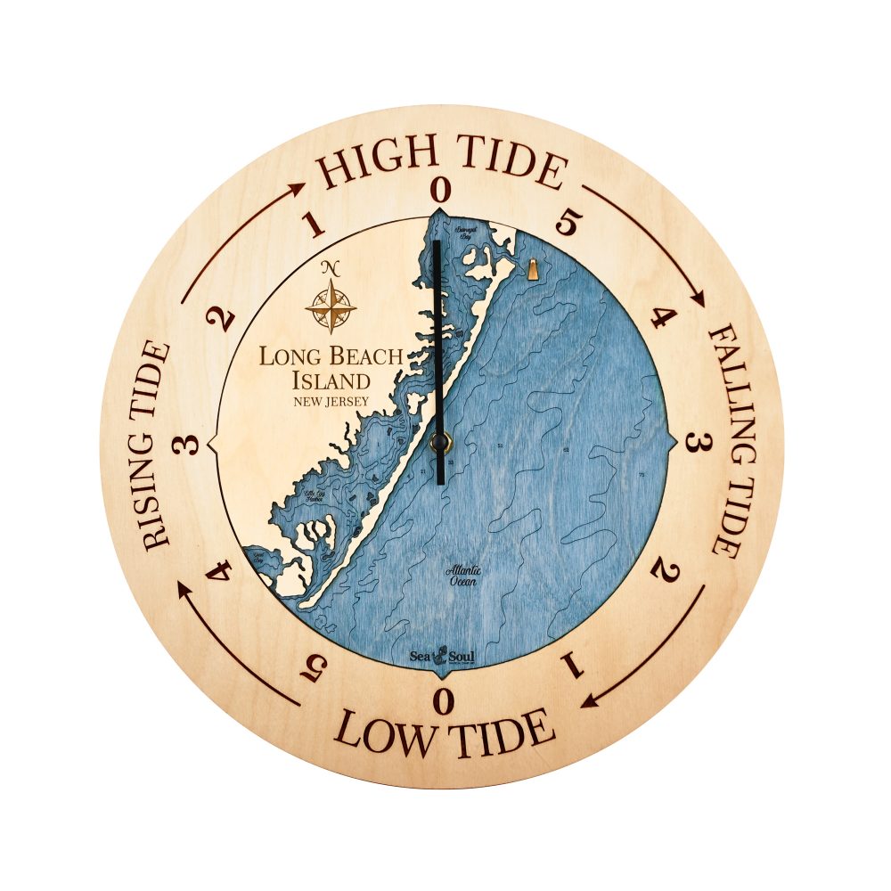 Long Beach Island Tide Clock Birch Accent with Deep Blue Water