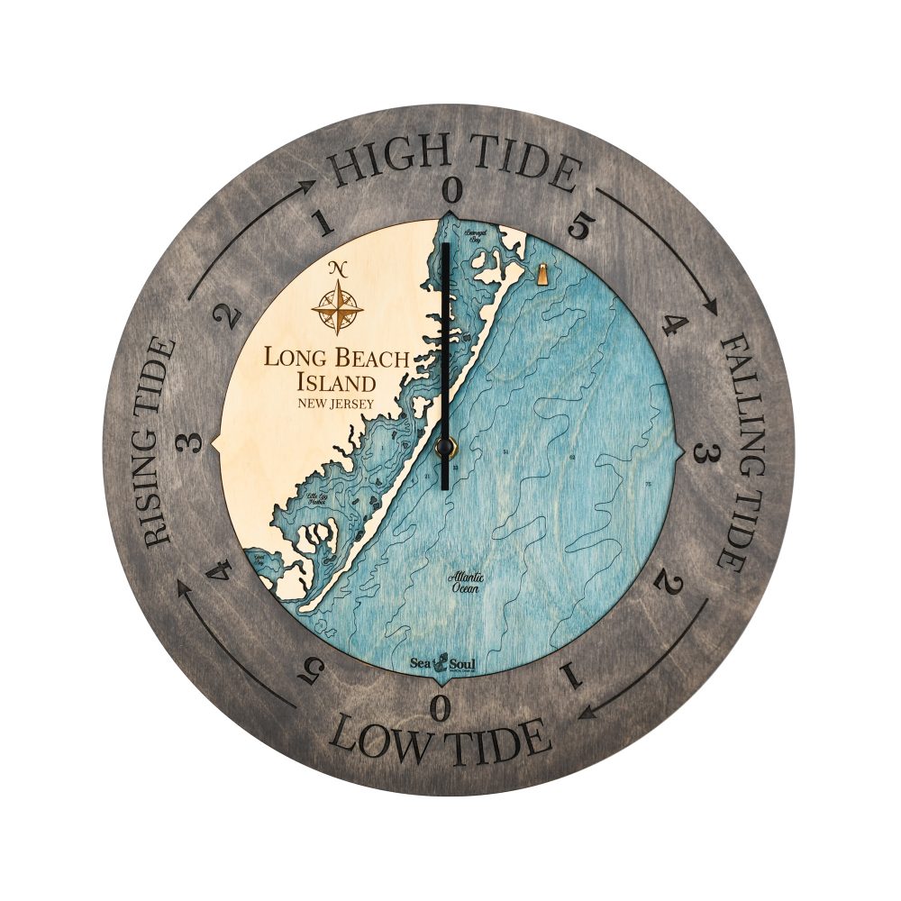 Long Beach Island Tide Clock Driftwood Accent with Blue Green Water