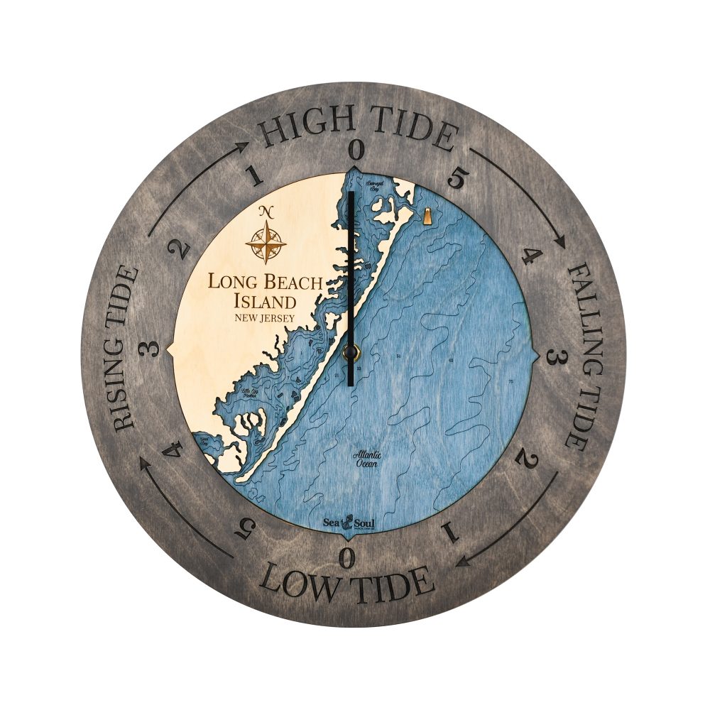 Long Beach Island Tide Clock Driftwood Accent with Deep Blue Water