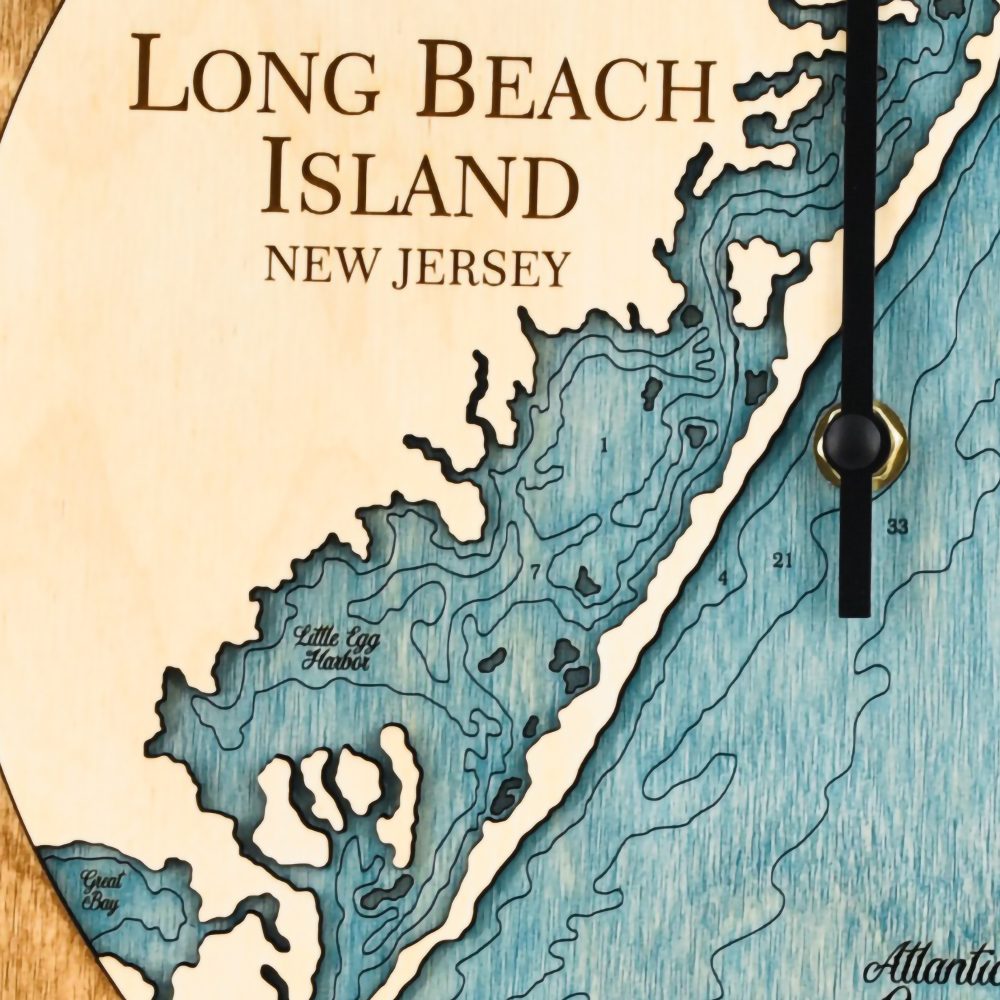 Long Beach Island Tide Clock Honey Accent with Blue Green Water Detail Shot 2
