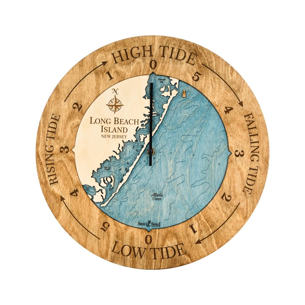 Long Beach Island Tide Clock Honey Accent with Blue Green Water