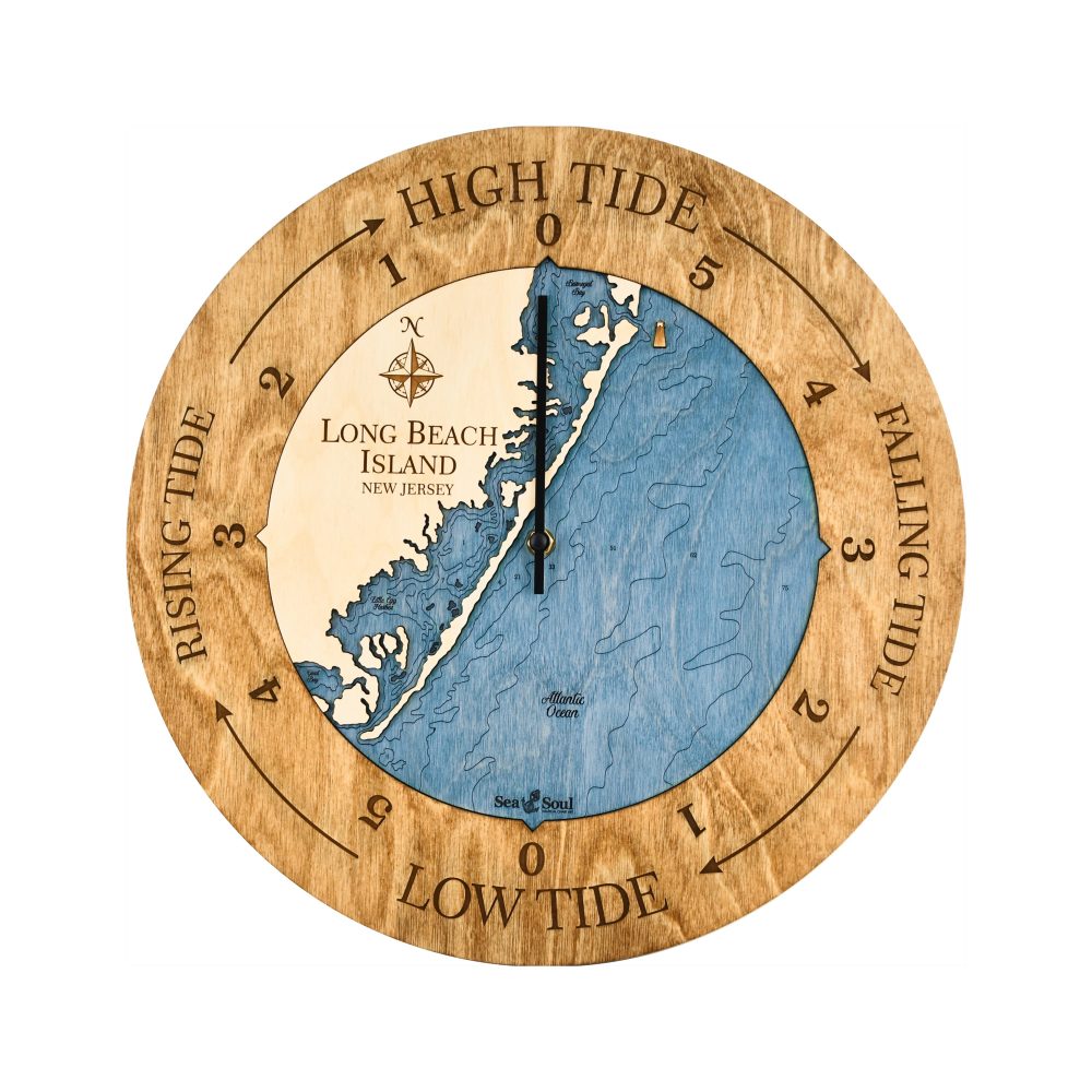 Long Beach Island Tide Clock Honey Accent with Deep Blue Water