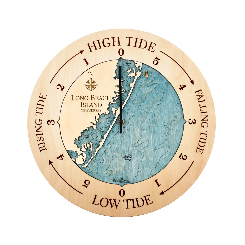 Long Beach Island Tide Clock Birch Accent with Blue Green Water