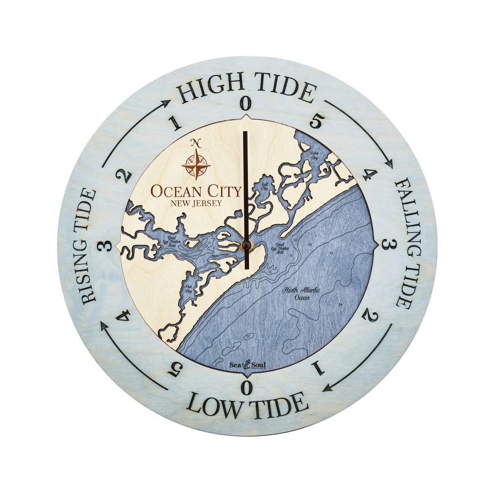 Ocean City Tide Clock Bleach Blue Accent with Deep Blue Water