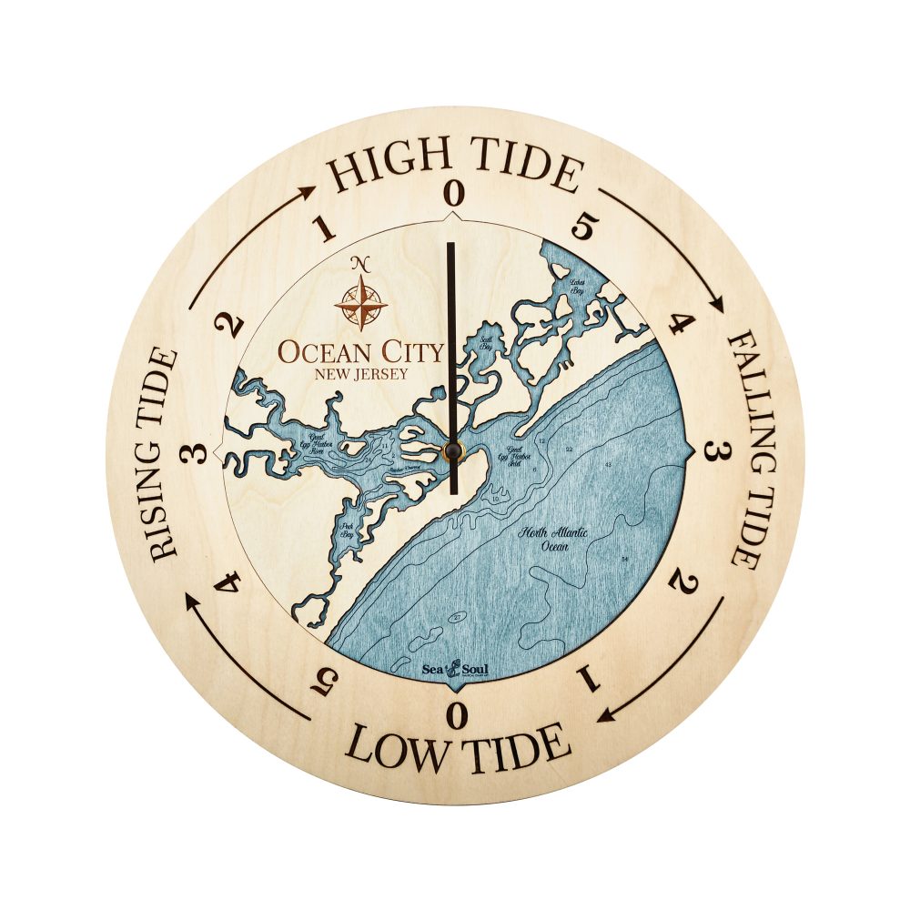 Ocean City Tide Clock Birch Accent with Blue Green Water