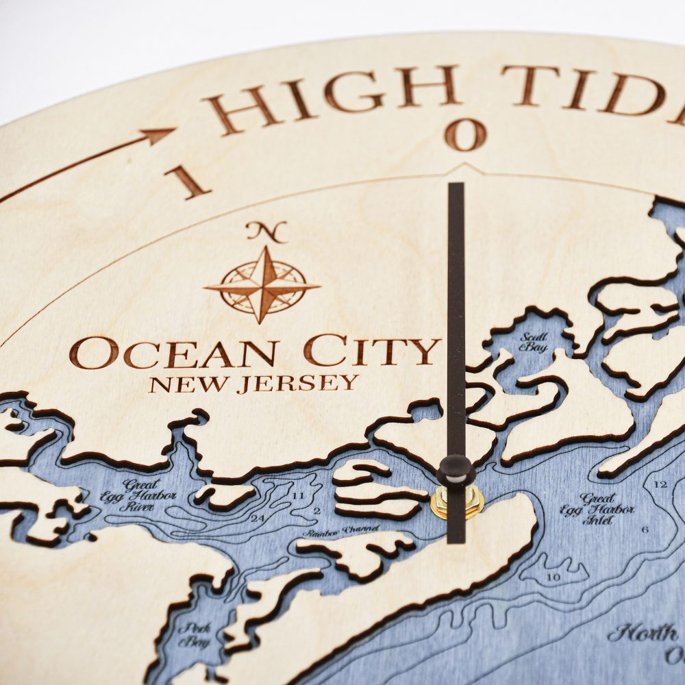 Ocean City Tide Clock Birch Accent with Deep Blue Water Detail Shot 1