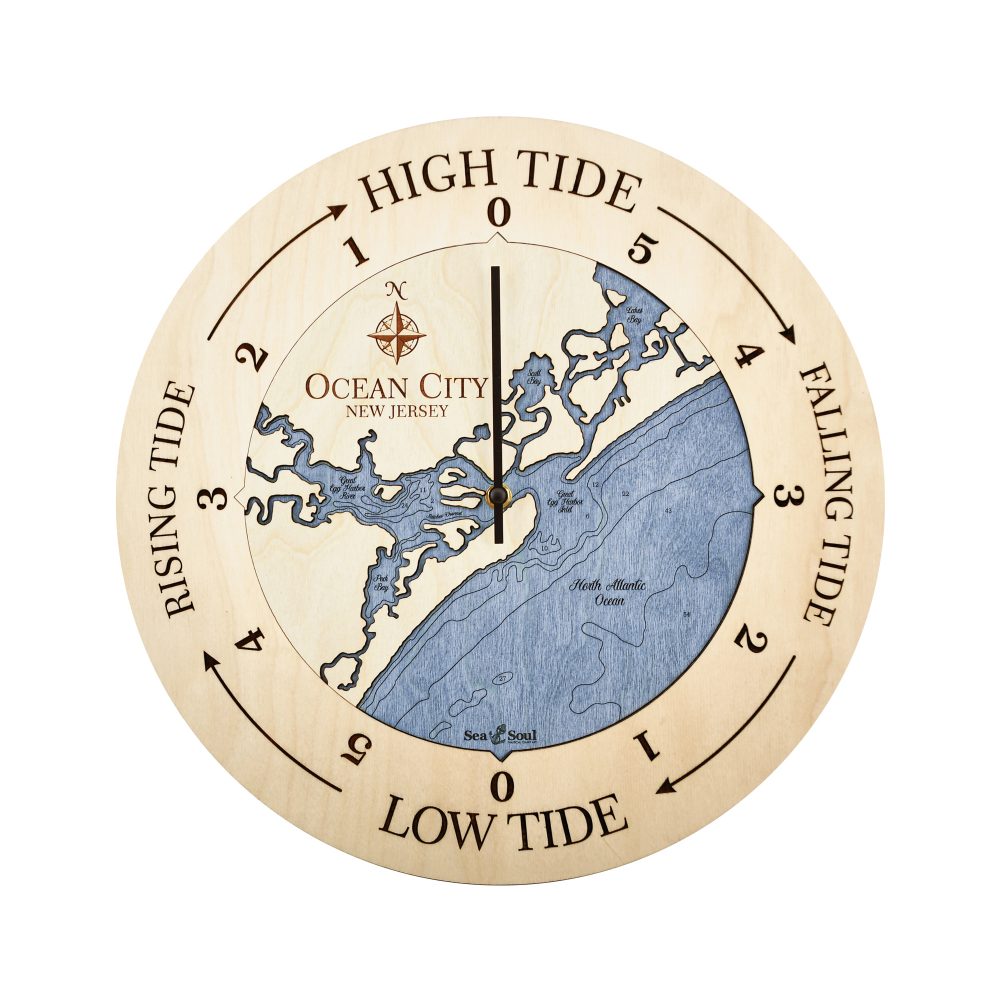 Ocean City Tide Clock Birch Accent with Deep Blue Water