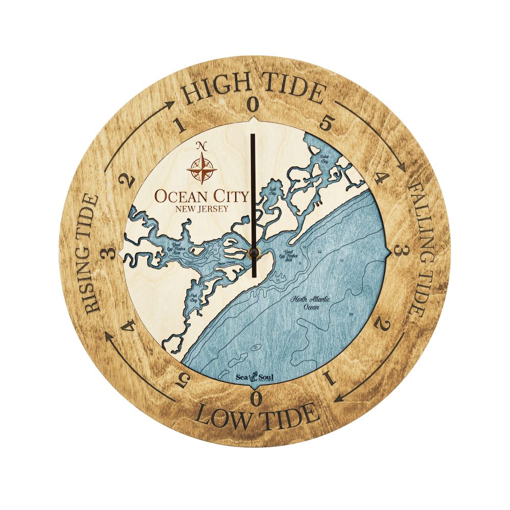 Ocean City Tide Clock Honey Accent with Blue Green Water