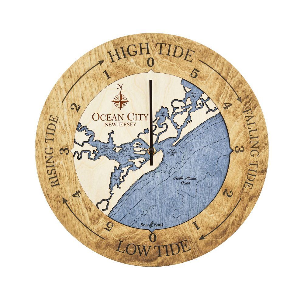 Ocean City Tide Clock Honey Accent with Deep Blue Water